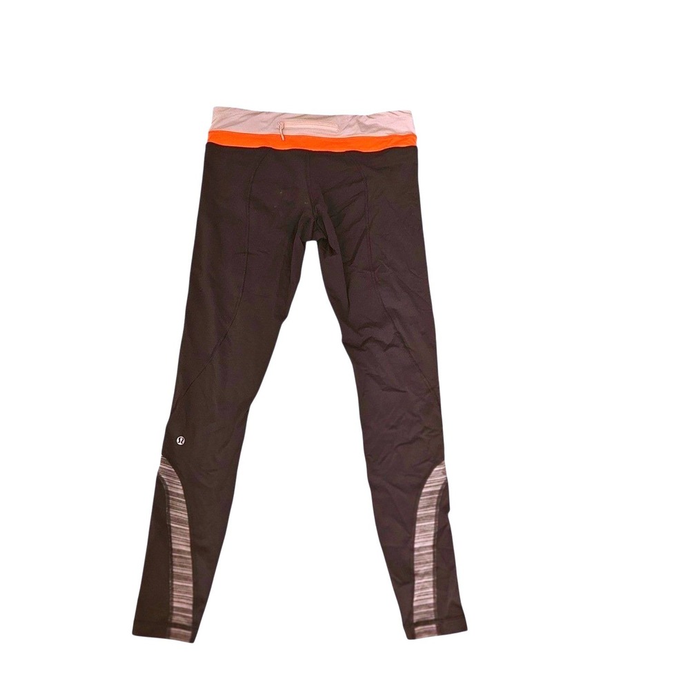 Lululemon Run: Inspire Tight II Black Orange Grey Colorblock Leggings Size 10
